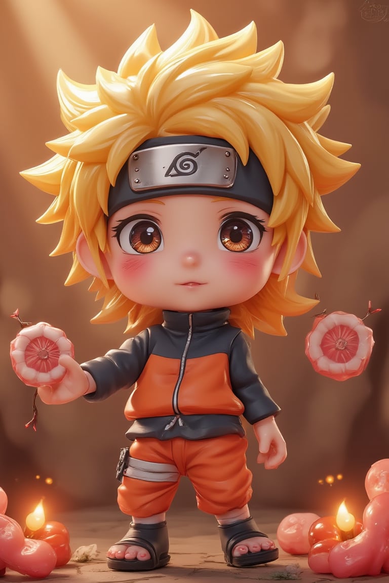 (a naruto in naruto), small and cute, (eye color switch), (bright and clear eyes), anime style, depth of field, lighting cinematic lighting, divine rays, ray tracing, reflected light, glow light, side view, close up, masterpiece, best quality, high resolution, super detailed, high resolution surgery precise resolution, UHD, skin texture,full_body,chibi inset blonde hair