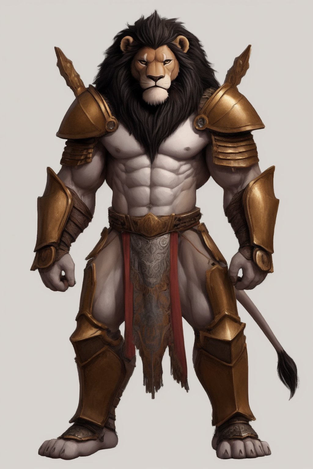 muscular lion warrior with loincloth majestic armor 