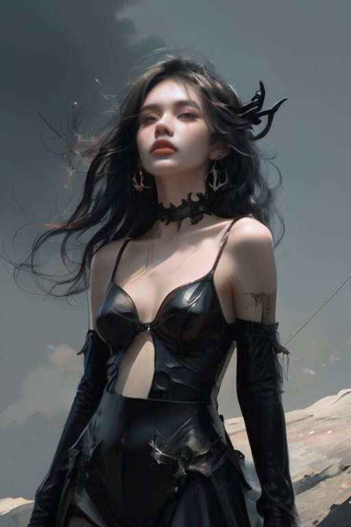 a woman sitting on a rock with a cross on her chest, demon girl, dark art style, artwork in the style of guweiz, demon anime girl, neo goth, gothic horror vibes, eerie art style, goth girl, demon slayer artstyle, dark goddess with six arms, 23 - year - old anime goth girl, goth aesthetic, guweiz
