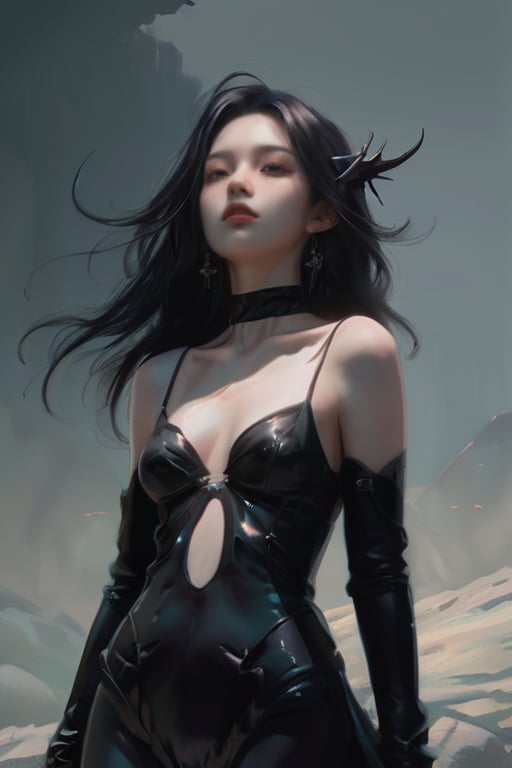 a woman sitting on a rock with a cross on her chest, demon girl, dark art style, artwork in the style of guweiz, demon anime girl, neo goth, gothic horror vibes, eerie art style, goth girl, demon slayer artstyle, dark goddess with six arms, 23 - year - old anime goth girl, goth aesthetic, guweiz, high quality 