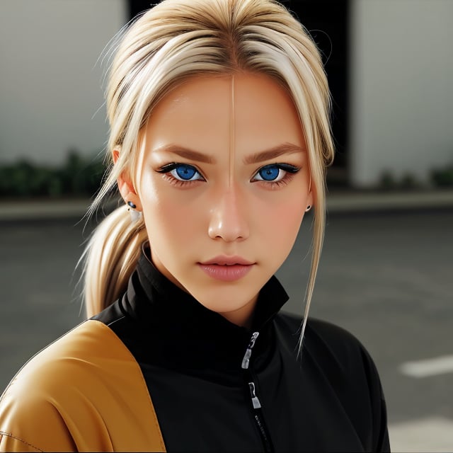 low ponytail,Heterochromia,(Blue eyes),(Black eyes:1.2), blonde hair,leonardo_wright_jr Indonesia