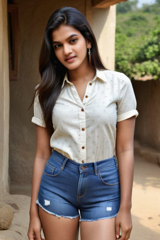 beautiful cute young attractive indian teenage girl, village girl, 22 years old, cute, Instagram model, long black_hair, warm, indian girl, photorealistic, summer dress, 1girl, velvaura, photorealistic, Indian real girl, face shape like Kriti Sanon, instagram real, real life, hi_resolution,Carter,Indian Girl,Realistic Indian Girl, Asian Girl, shirt,NylaUsha, sexy dress, attractive background, top,blue_jeans,denim_shorts,booty_shorts,short_sleeves