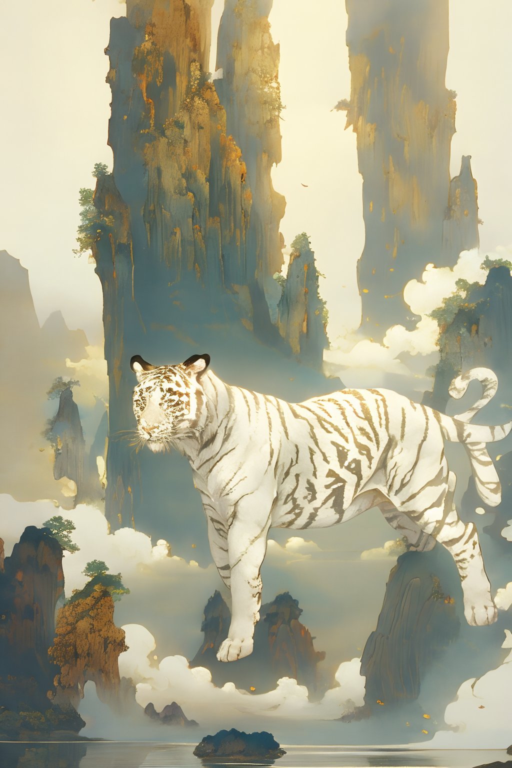 white Tiger,fantastic scenery,stunning image,absurdres,original,masterpiece,