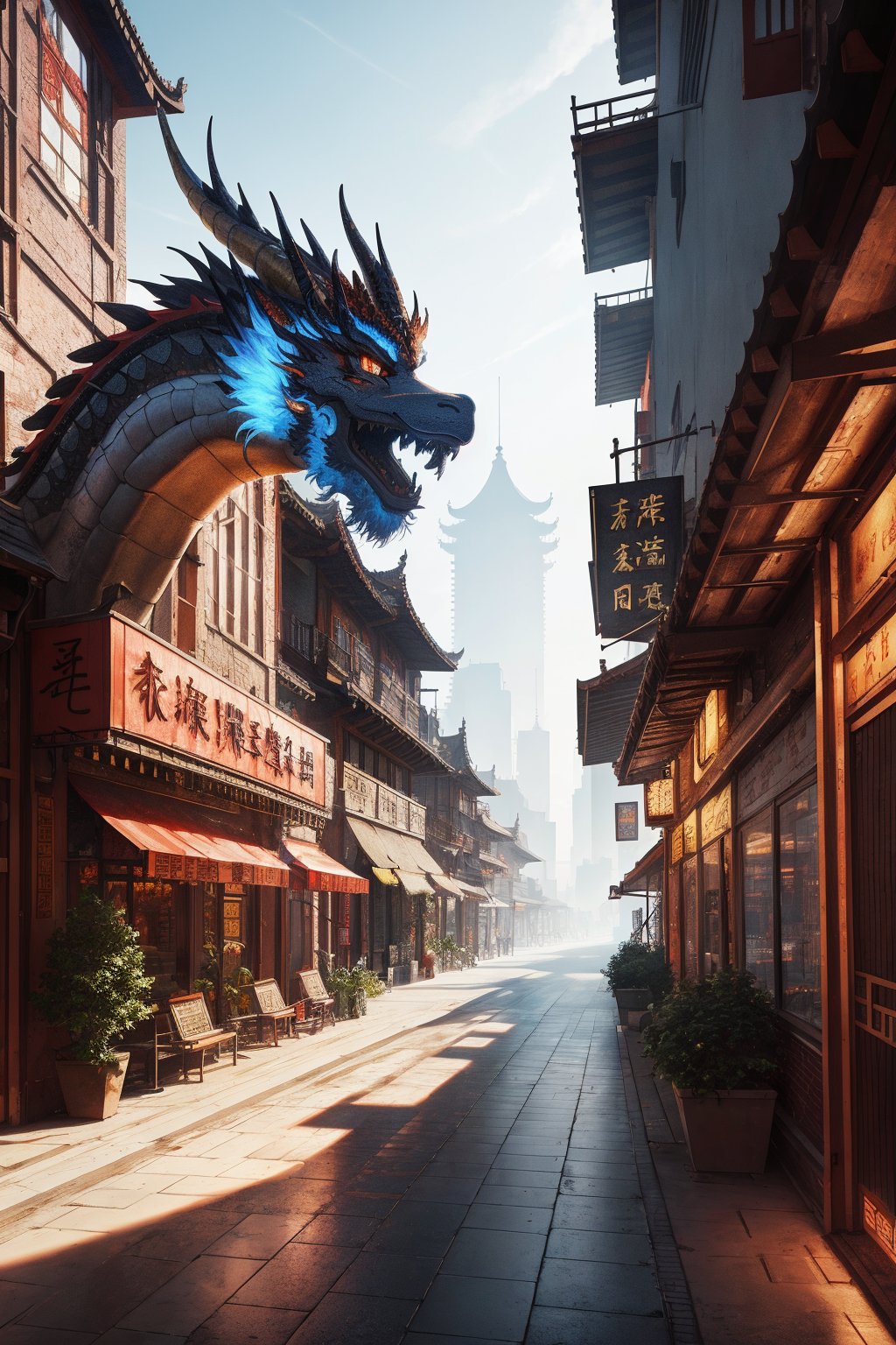 fantasy,Chinese dragon,modern city,detail processing,extremely excellent composition,8k Ultra HD, Multi-Layered Textures,visual appeal,