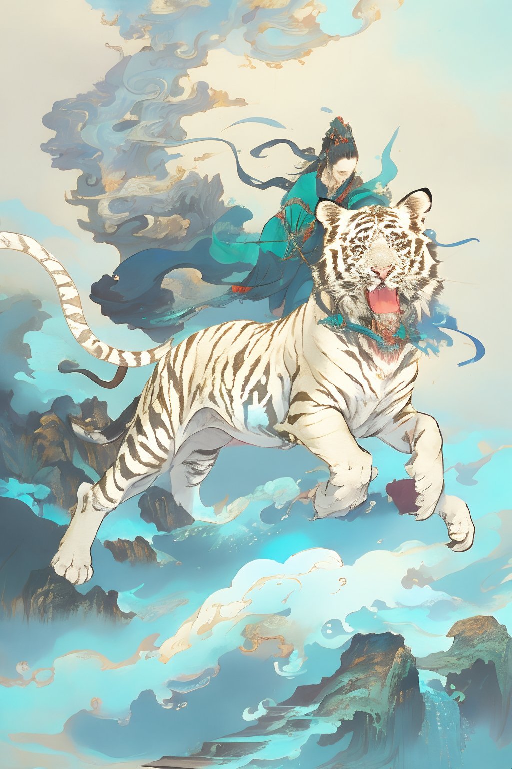 white Tiger,fantastic scenery,stunning image,absurdres,original,masterpiece,dynamic pose,