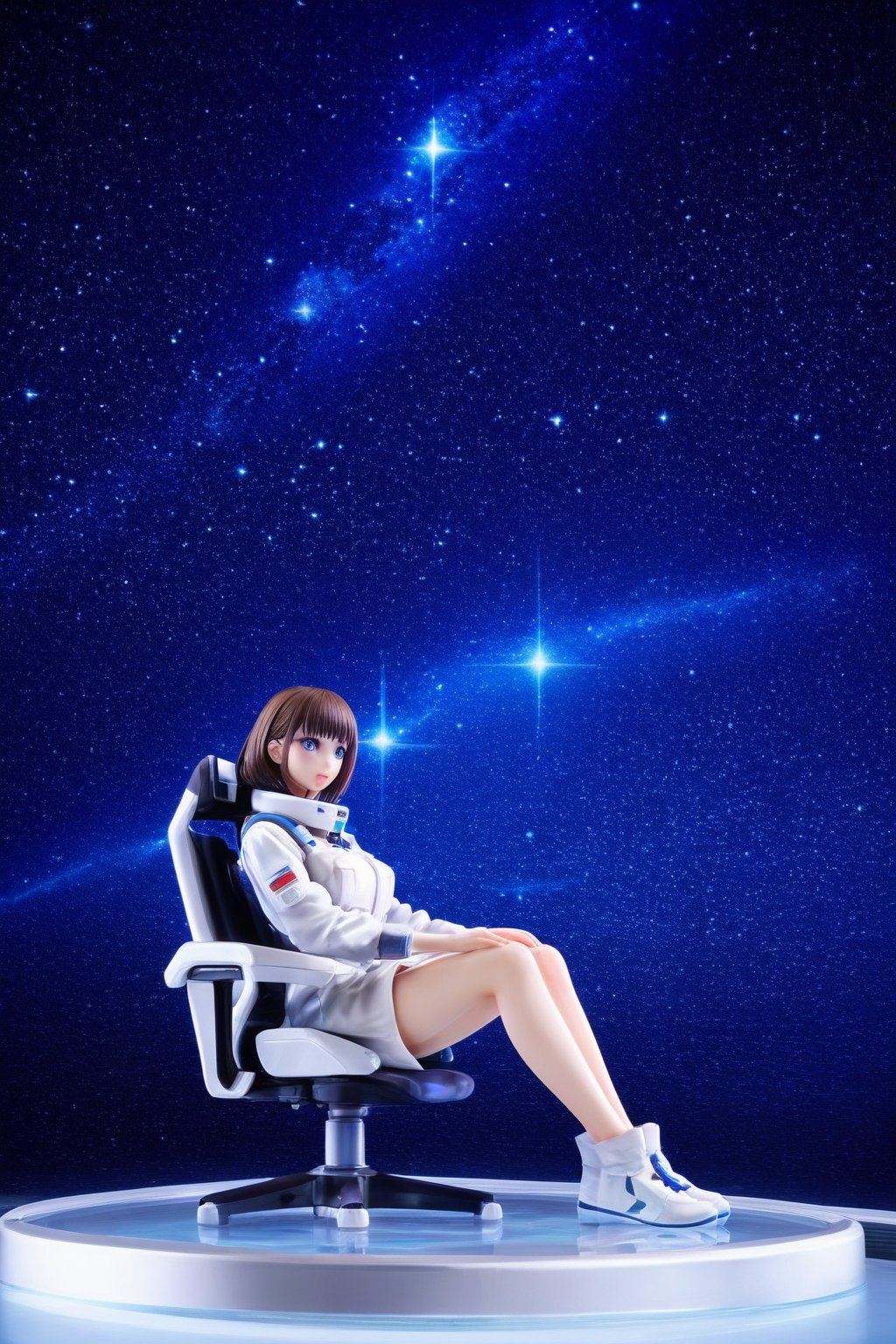 1girl,full body,sitting,spherical earth,kawaii,astronauts,mahjong,starry sky background,masterpiece,4K,best quality,fantasy,concept,detailed eyes,meticulous,detail processing,PVC Style,