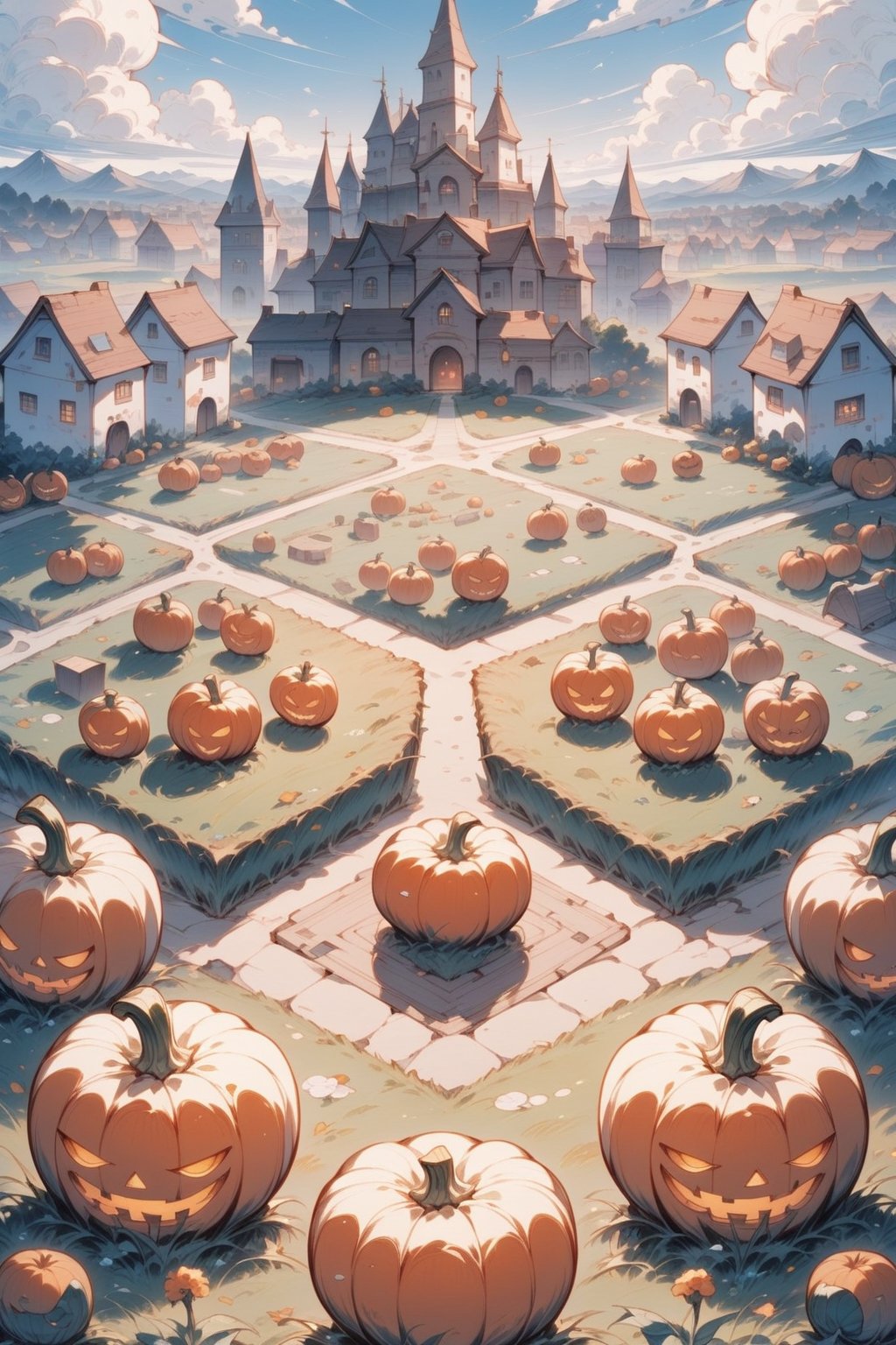 score_9,score_8_up,score_7_up, ,masterpiece,best quality,stunning image,grass,(Many cute cardboard creatures),a city made of cardboard,in the cardboard city,multiple pumpkins,Deformed,