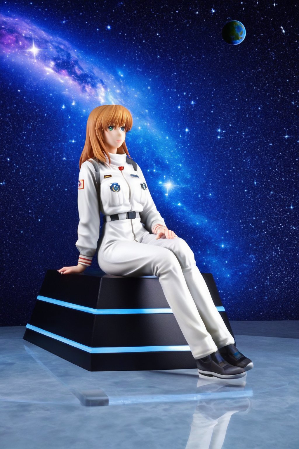 (1girl,little girl,girl focus),full body,sitting,kawaii,astronauts,(1mahjong,huge mahjong,sitting on mahjong),starry sky background,masterpiece,4K,best quality,fantasy,concept,(detailed eyes),meticulous,detail processing,PVC Style,