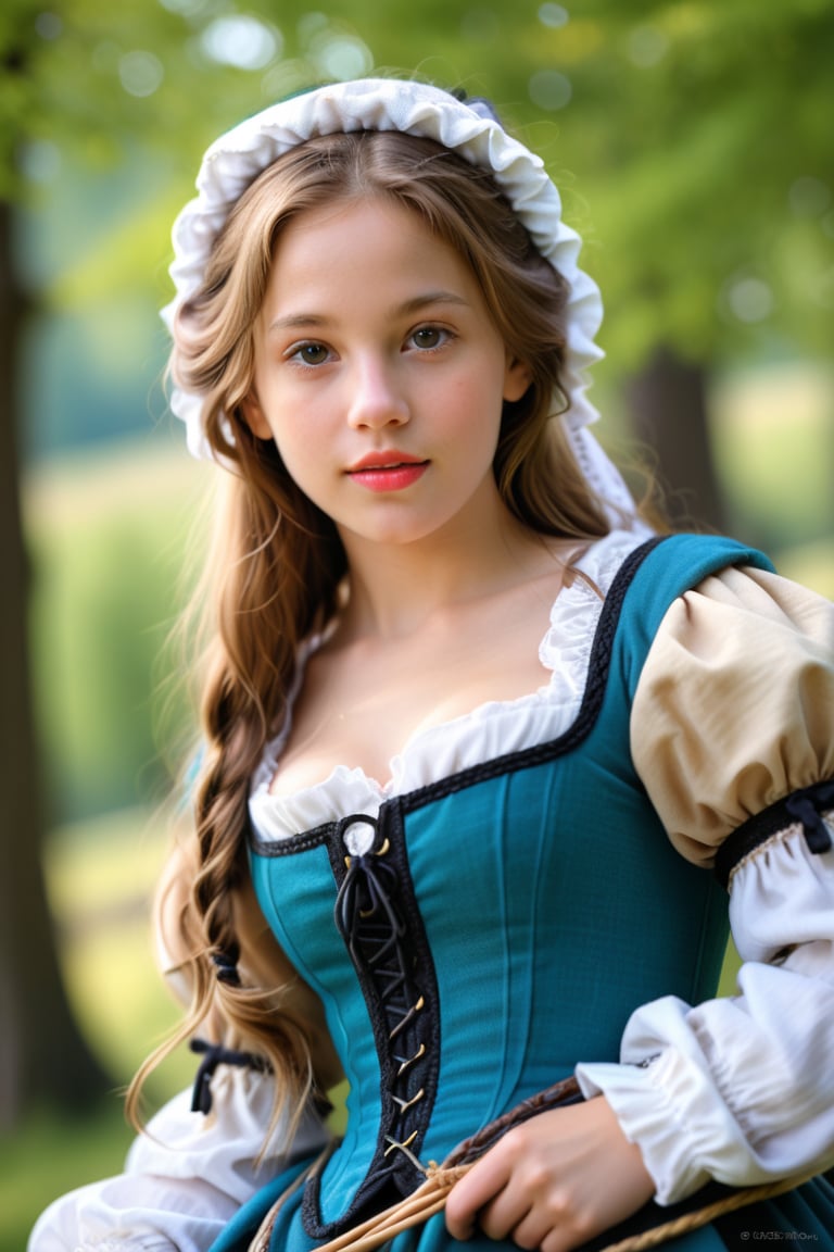 A shepherdess, in the style of the Renaissance, exuding elegance amidst pastoral beauty. (masterpiece, top quality, best quality, official art, beautiful and aesthetic:1.2), (1girl:1.4), portrait, extreme detailed, highest detailed, simple background, 16k, high resolution, perfect dynamic composition, bokeh, (sharp focus:1.2), super wide angle, high angle, high color contrast, medium shot, depth of field, blurry background,impressionist painting