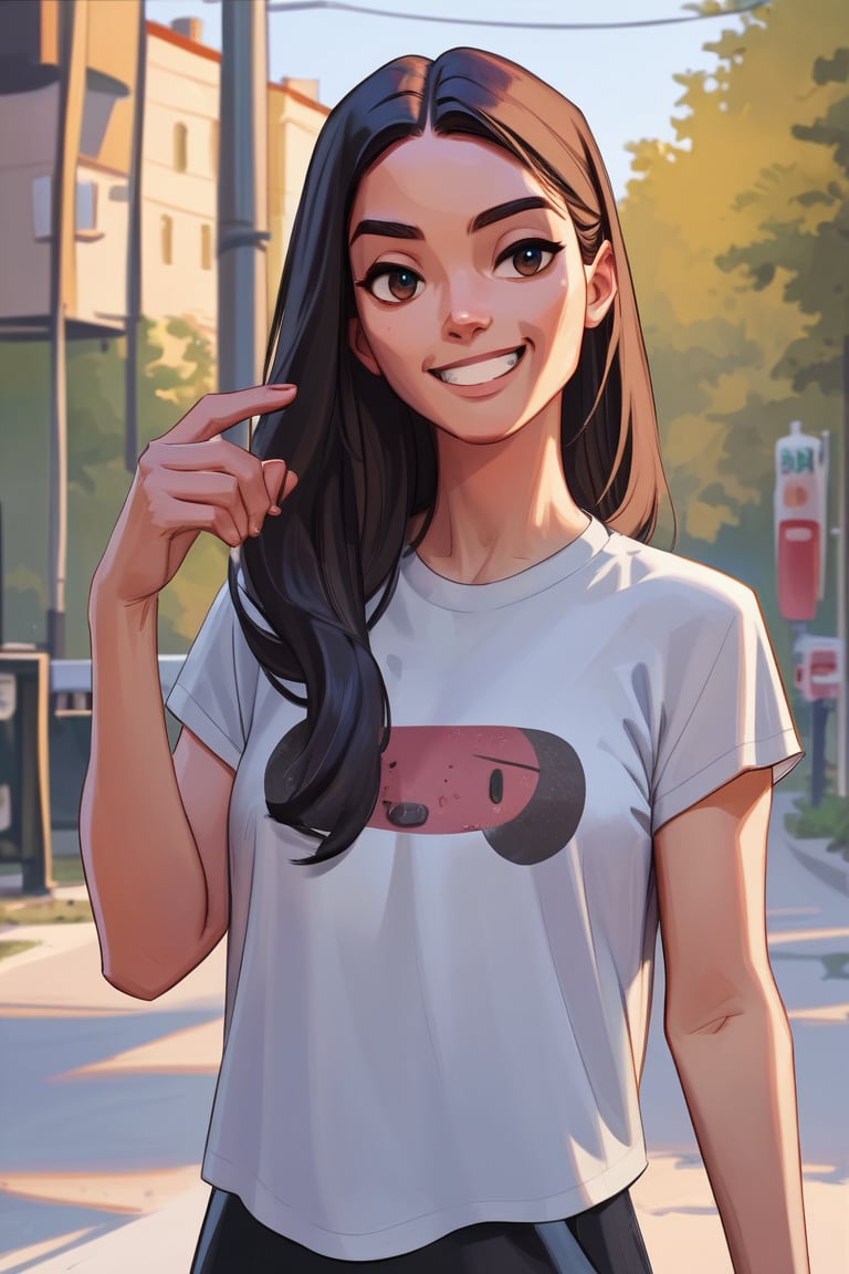 1girl, Tshirt,  smiling, FLTA , score_8_up, score_7_up, FLTA 