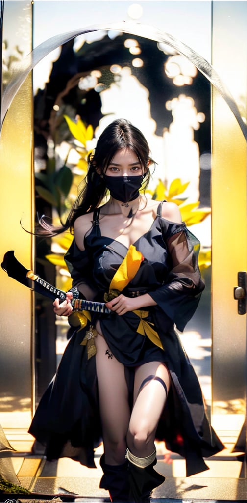 A stunning female ninja stands at the threshold of a traditional Japanese torii gate, bathed in the soft glow of a luminous moon. Her intense gaze is directed forward, her translucent veil partially obscuring her striking features. Exquisite folds of her ninja attire accentuate her alluring legs . The dramatic atmosphere is amplified by the gate's imposing architecture and the girl's confident, deadly intent. The girl has wear "see-through veil" with a serious expression and is full of murderous intent,xuer ai yazawa style girl , Wearing white ninja uniform, Full of murderous intent,killer