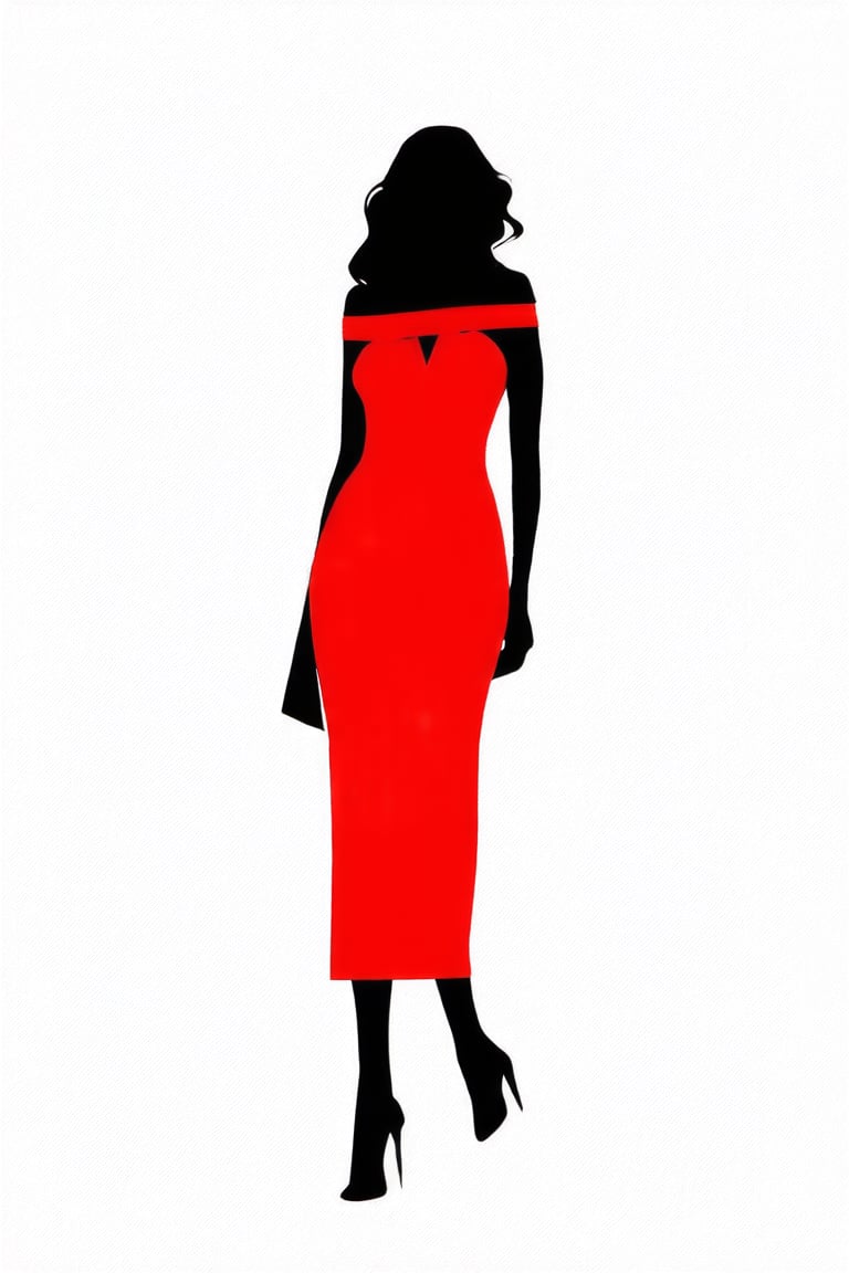 Flat Illustration, silhouette of a women wearing a red dress on a white background