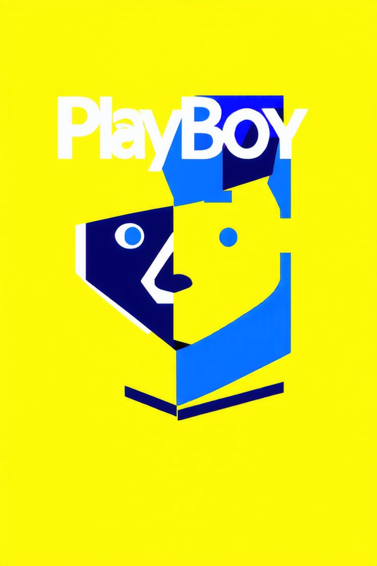 Flat Illustration of fashion The "PlayBoy" magazine cover features a bold, bright yellow background with a stylized, flat design illustration of a male's face, created using simple shapes and lines. 