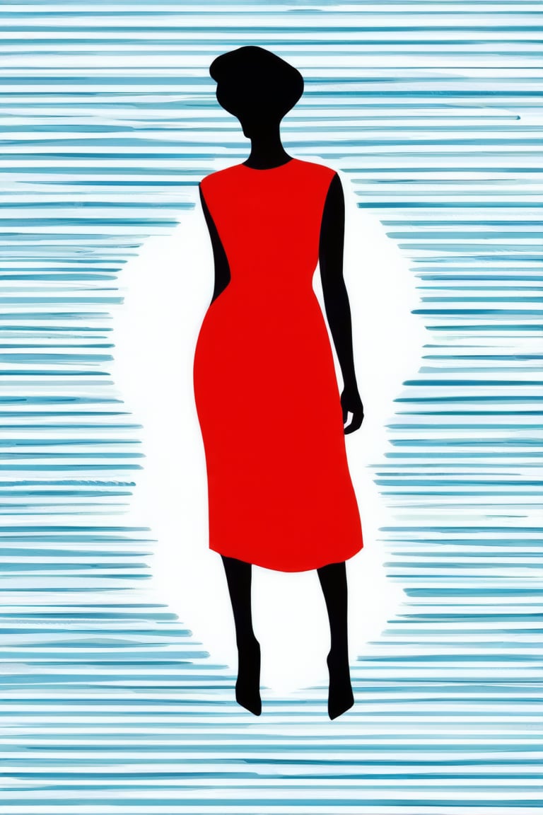 Flat Illustration, silhouette of a women wearing a red dress on a white background