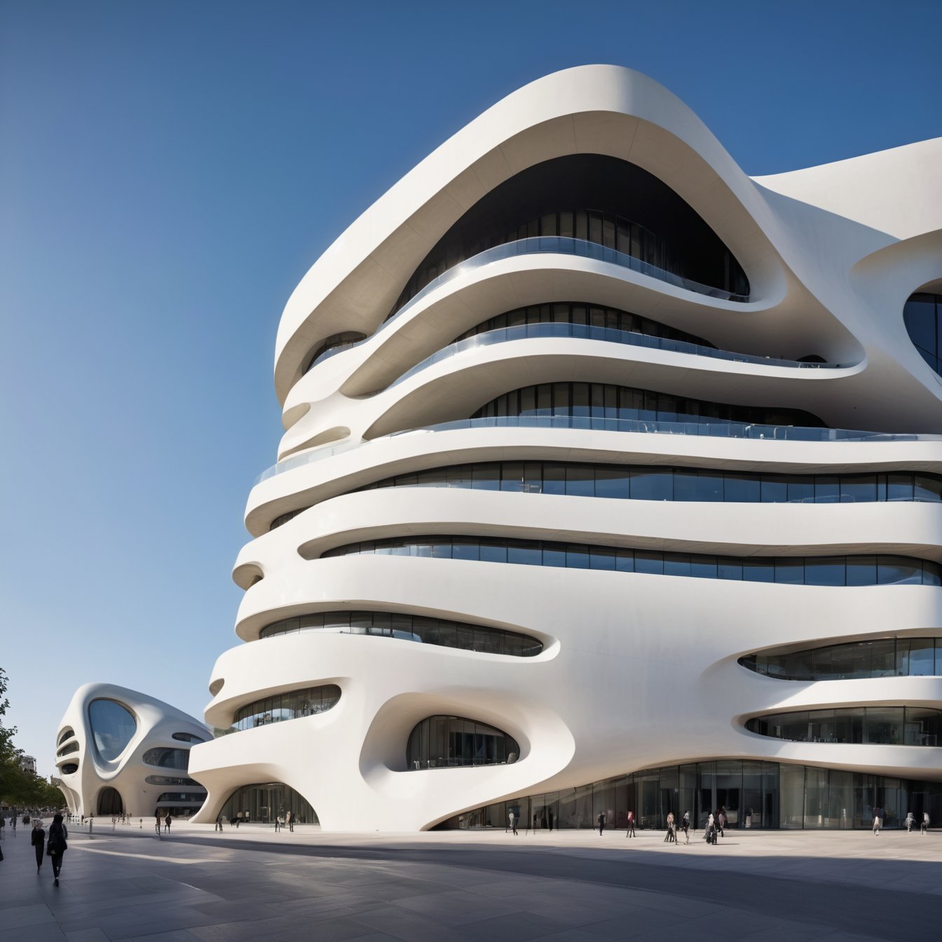 (master piece)(biomorphic building), rhombuses facade pattern, zaha hadid, Calatrava, glass windows,  concrete,  house with tesselated facade, front street view,photo-realistic,hyper-realistic, parametric architecture,8k, ultra details,Low-rise building,Manufactured goods,Theatre stadium,Tower,ellipsoid,tarmac,Air terminal,seaside,Golden fashion,Minimalist style,Water style,mobility,

An architectural wonder with a daring configuration and ground-breaking design.This structure could be a museum or a company building.4k image photo like,(detailed)