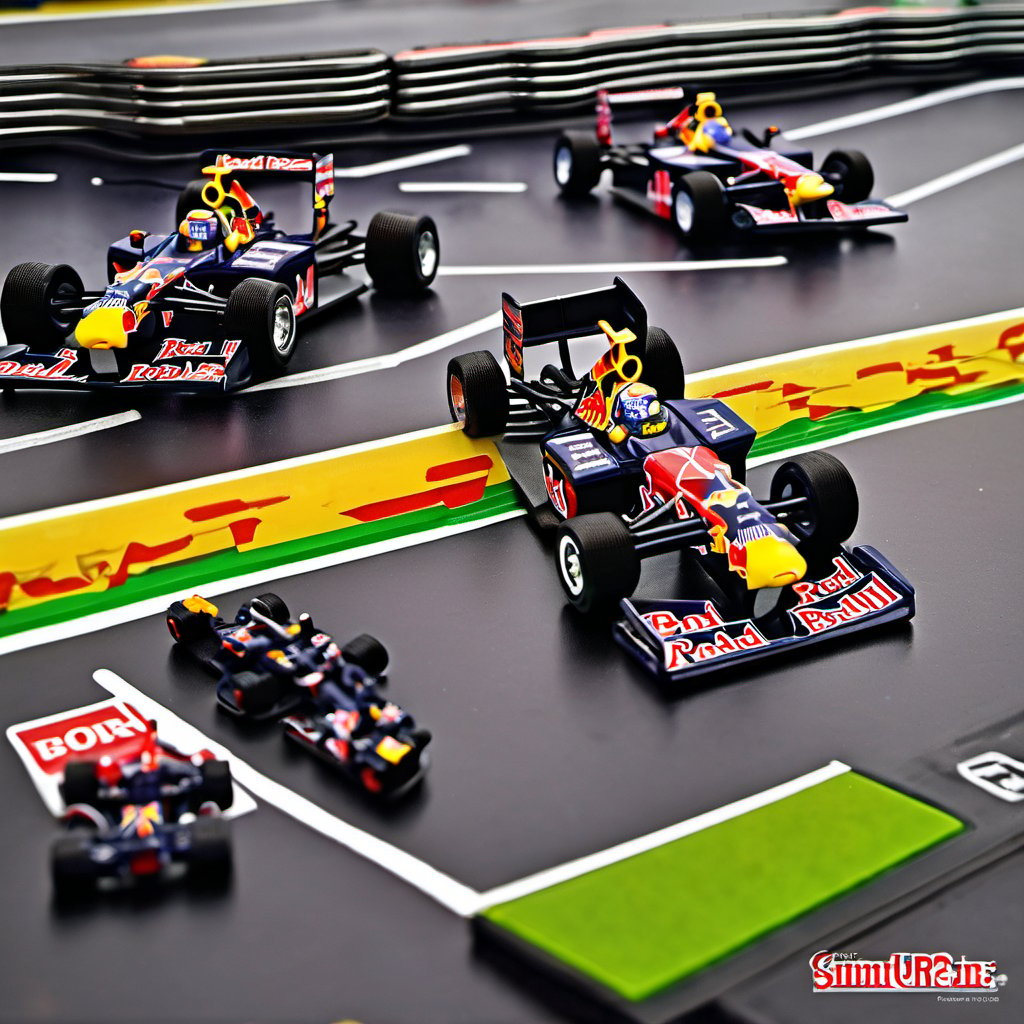 Scalectrix slot car F1 team Red Bull Racing  F1 car on Scalectrix track, professionally color graded