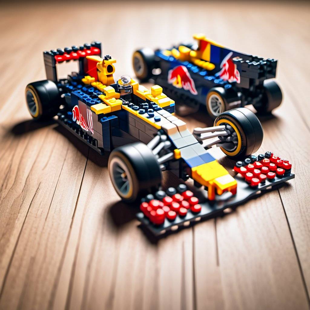  F1 team Red Bull Racing  F1 car on wooden surface,lego, professionally color graded