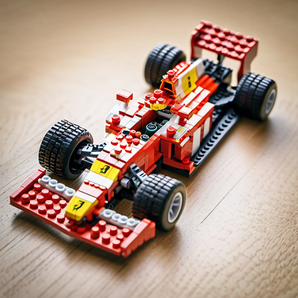  F1 team Ferrari  F1 car on wooden surface,lego, professionally color graded