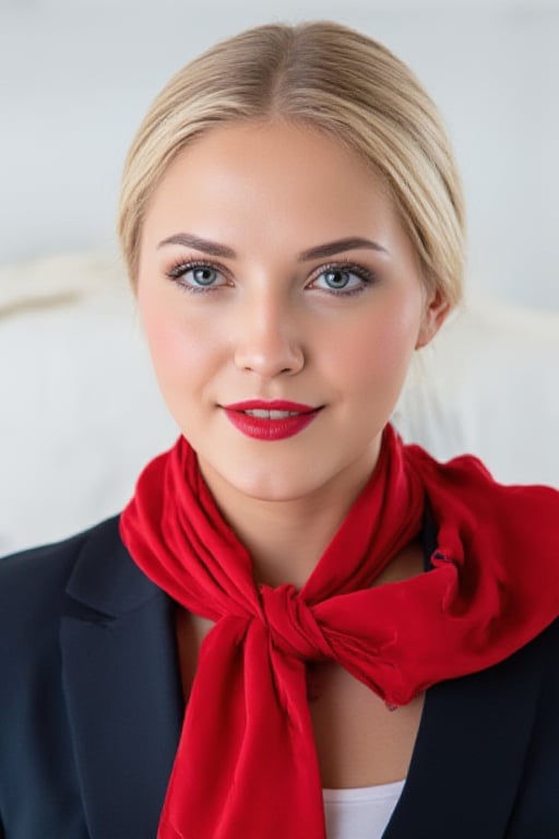 Airplane,Beautiful russian stewardess, Multicolored Stewardess uniform,Red lips