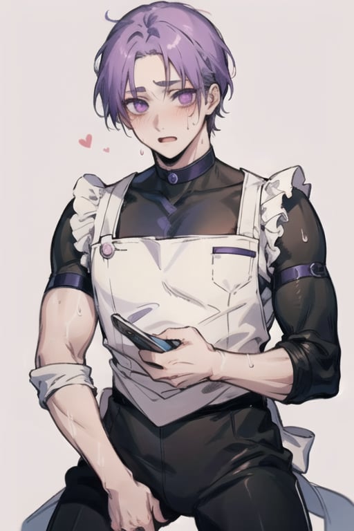 A captivating masterpiece, a boy, Reo from Blue Lock, blushing, half muscled, big breasts, excellent quality, background of any pastel color. Medium cute style, he is excited, sweating, he wears maid/servant clothes, on his back, looking at the viewer, mikage reo, sex, 1guy, loose hair, medium long