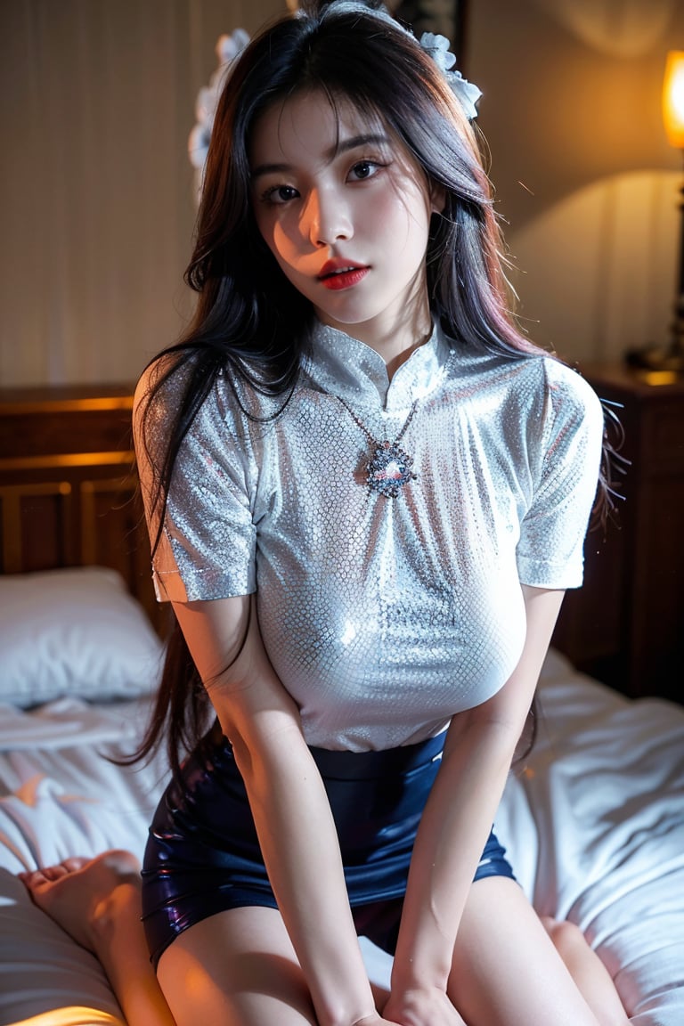 adult female Girl posing seductively on a bed, wearing a tight cotton crew neck t-shirt and high-waisted silk cloths. Her extremely long black hair cascades down her back like a waterfall. Her eyes are open, showcasing bold red lips and shiny lipstick. She kneels with her hands near her thighs, showcasing toned legs and a stunning figure. The background is dark, highlighting the Binance color scheme of gold, yellow, and slight orange hues. Her 24-year-old beauty radiates through the photorealistic image, reminiscent of Korean OnlyFans models. The atmosphere is intimate and sultry, as if captured in a masterpiece HDR 4K photograph, A stunning young Asian woman reclines on a crisp night amidst majestic mountains, her extra-long dark red hair cascading down her back like a waterfall. She wears a cozy cotton crew-neck sweater that accentuates her large breasts and glowing yoga pants, her radiant skin glistening in the soft glow of the full moon and stars. length pleaded skirt with a tight collar shirt and a deep red green purple tiedye design on her glowing yoga pants, creating an epic cyberpunk geisha look. silk cloths, very long hair, 24-year-old beautiful girl, stunner, sleep on bed, close-up --auto --s2, red lips, braided hair, beautiful, tight t shirt over big boobs, crew neck t shirt, dark black hair, very black hair, cotton cloths, thick cotton cloths, shiny lips,Lipstick, eyes open, ((bold red lips)),Lipstick, long black hair, extra long hair, super long hair super long hair, mountains. She wears a cozy crew neck sweater and glowing yoga pants, her radiant skin glistening in the soft glow of the full moon and stars. Her joyful expression shines as she gazes directly at the viewer, her long hair cascading down her back like a waterfall with colorful highlights framing her beautiful face. The image is an ultra-high-resolution masterpiece with photorealistic detail, capturing carefree adventure under the stars on this breathtaking night. silk cloths, very long hair, 24-year-old beautiful girl, stunner, sleep on bed, close-up --auto --s2, red lips, braided hair, beautiful, tight t shirt over big boobs, crew neck t shirt, dark black hair, very black hair, cotton cloths, thick cotton cloths, shiny lips,Lipstick, eyes open, ((bold red lips)),Lipstick, long black hair, extra long hair, super long hair super long hair,Extremely Realistic, from the texture of her skin to the subtle glow of her long, flowing hair, her beautiful night swim is captured in ultra-high resolution, (looking towards camera), (looking at camera), (facing forward), (straight forward), (head on), ((super long partially braided hair)), ((fancy braid black hair with highlights)), ((sexy lace crew neck cotton baseball shirt)), ((cute face)), ((18 year old korean chinese model)), ((18 year old asian model super long dark black hair)), ((large curvey breasts under tight cotton shirt)), ((tight cotton shirt)), ((dark red lips)), ((bold red lips with red eyes)), ((nature background)), ((perfect partially blurry background)), (kneeling with hands near legs), ((kneeling with hands near thighs or legs)), ((female fitted shirt with large round breasts)), ((perky well supported breasts)), ((push up bra under cotton shirt)), ((wearing pushup bra)), ((boobs / breasts pushed up)), ((night life go go dancer)), In the radiant glow of the full moon and stars, a stunning young Asian woman, her joyful expression shining bright. Her bold, red lips curve into a subtle smile as she gazes directly at the camera, The tight upper-body selfie captures her vibrant features with sidelighting emphasizing the texture of her skin, adding film grain tactility to the warm hues that envelop the scene. (((nightlight go go dancer))), (((dj tong)), ((dj hannah)), ((beautiful korean dj girl)),realyuki0.3, ((tight cotton crew neck shirt)), ((crew neck shirt)), ((((female angel cosplay outfit)))), ((beautiful female asian angel lace outfit girl)), ((((bunny lace outfit)))), ((beautiful realistic modest bunny outfit)), (((bunny cosplay beautiful elegant outfit))), ((female bunny outfit)), ((facing forward)), ((facing towards camera)), ((face and torso looking at camera)),1 Woman, (((body facing forward and facing camera))), ((sexy lace winter clothing)) ,Cyberpunk, ((medium length pleaded skirt)),hanfuskirt,pencil skirt,Cyberpunk geisha,ALYSAA CLARA,neon photography style,glowing,NeonLG, neon,AI_Misaki,Extremely Realistic,perfecteyes, , (((red rose pattern on shirt))), (((thick knit cotton shirt))), ((long pleated sexy skirt)), (((Sparkly sleek shiny textured diamond gemstone texture tiny little diamonds all over fabric sleek qipao red dress red and deep red)))nurse,wetshirt, (((long pleated skirt))), (((suspended pontyhose))), (((glowing orange shorts))), (((reflective stunning dress outfit))), (((cotton t shirt made out of thousands of tiny gemstones))), (((cotton qipao chinese outfit))), ((deep purplecolored clothing)),Fashionista, ((((diamond hair)))), ((((blond hair)))), (((((golden hair))))), ((((hair highlights)))), (((silky blue colors))), ((((dark blue dark purple hair)))), ((((dark blue diamond clothing))))