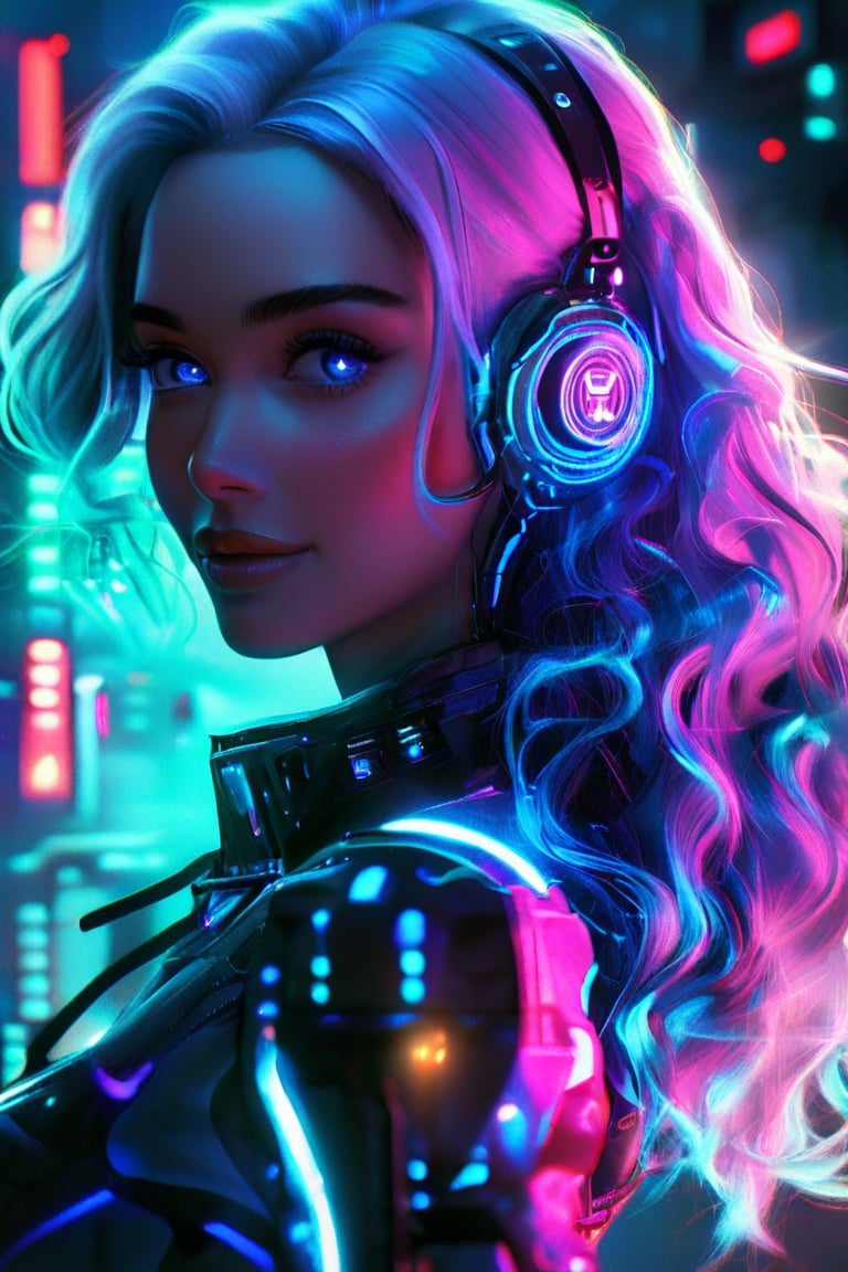 beautiful pale cyberpunk female, hyper detail, cinematic lighting, purple hair, emerald neon light city, 4k, trending on artstation, pixiv, perfect detail,  Artstation illustrators, intricate details, face, passion smile, full body portrait, headshot, illustration, UHD, 4K, high resolution face, detailed face, high definition eyes, detailed eyes,cyberpunk style, cute face, anatomically correct, (sexy and aesthetic), (cybernetic, cyborg), color pallete, retro futuristic, space ship interior background, cyberpunk.