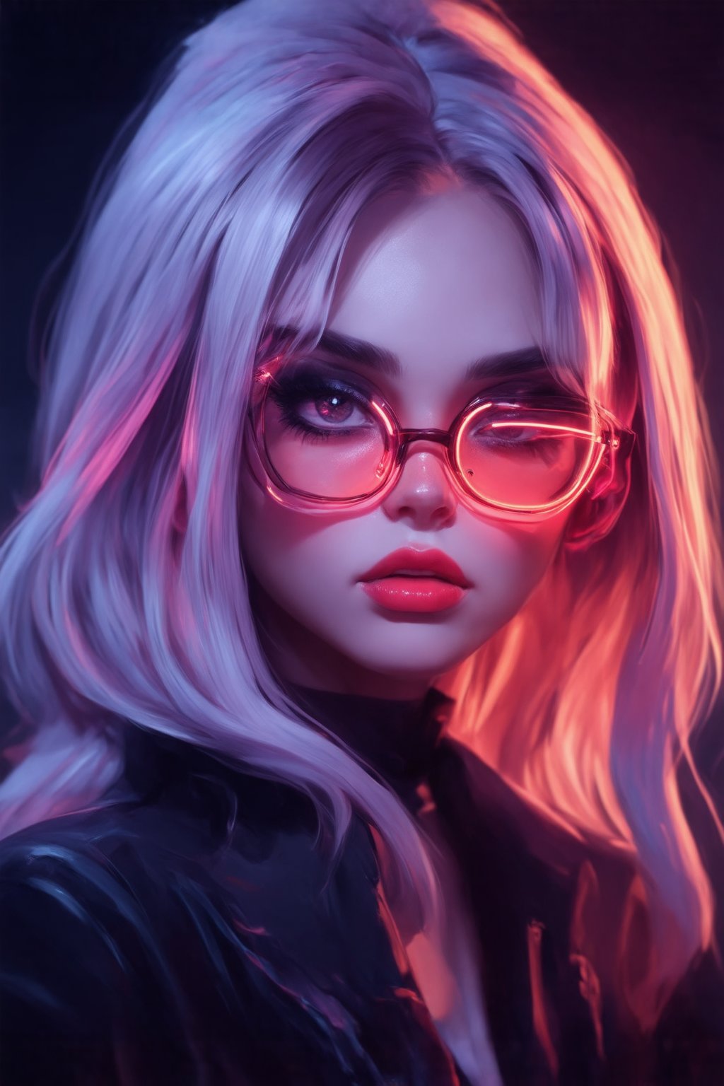 Similar graph, a cyberpunk girl, Wear clear neon glasses, cyberpunk., golden ratio details, 32k uhd, fantasy, cyberpunk, intricate, decadent, highly detailed, digital painting, ever after high, octane render, artstation, concept art, smooth, sharp focus, illustration, art by artgerm, loish, wlop. (heartwarming, uplifting, charming), (UHD, masterpiece, detailed eyes, detailed face, highest quality), (light leaks, subsurface scattering, rim light, beautiful lighting and shading, deep background, vibrant complementary colors, sharp focus)