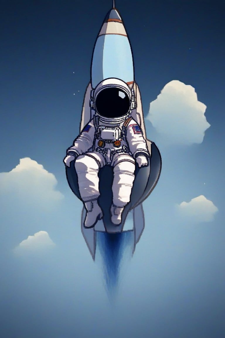 Image of astronaut sitting on a flying rocket