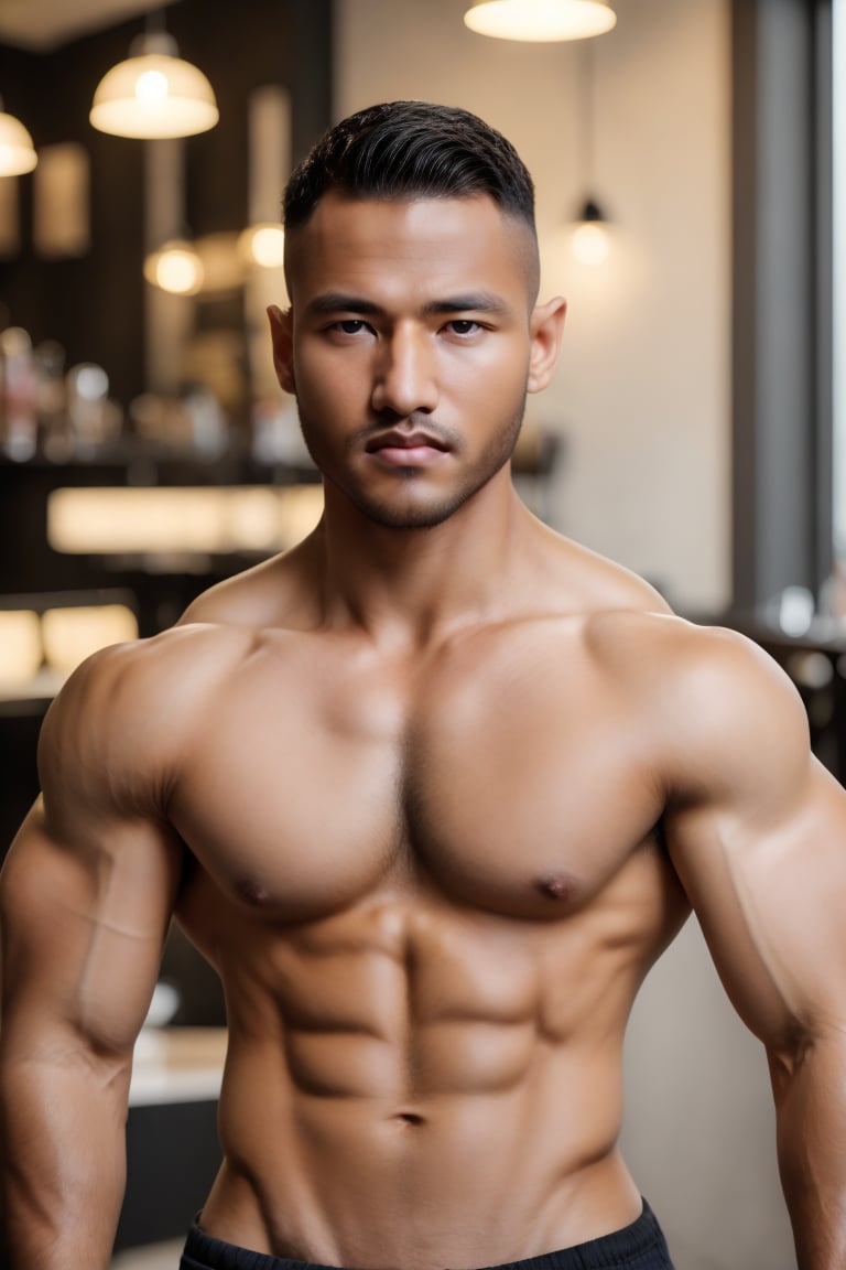 Model man, flexing in a cafe, using smartphone, business, makret ,perfect eyes,perfect face,beautiful eyes, Mediterranean skin tone, 8K quality, higher resolution, (beautiful),cinematic,warm, syahnk, big muscles,ollie,hairy,niconawt,r0bbier0bbie,jaeggernawt