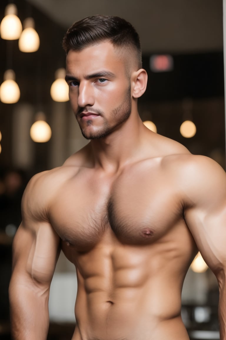 Model man, flexing in a cafe, using smartphone, business, makret ,perfect eyes,perfect face,beautiful eyes, Australian skin tone, 8K quality, higher resolution, (beautiful),cinematic,warm, syahnk, big muscles,ollie,hairy,niconawt,r0bbier0bbie