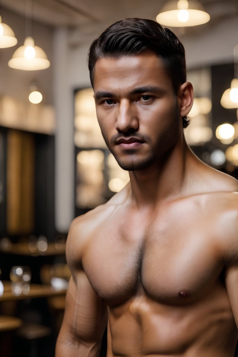 Model man, flexing in a cafe, using smartphone, business, makret ,perfect eyes,perfect face,beautiful eyes, Australian skin tone, 8K quality, higher resolution, (beautiful),cinematic,warm, syahnk, big muscles,ollie,hairy,niconawt,r0bbier0bbie,jaeggernawt