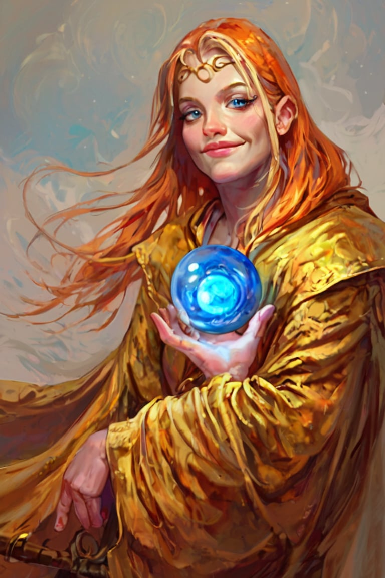 score_9, score_8_up, score_7_up, score_6_up, justin_sweet_style, a powerfull elven female mage holding a staff, with a Shinning blue orb iradiating energy on the tip of the staff, wearing a golden robe adorned with elven patterns, finely chiseled, pale luminous skin, silken strands of hair cascading down her back ,high cheekbones, alluring almond eyes shimmering with intelligence, smile radian,