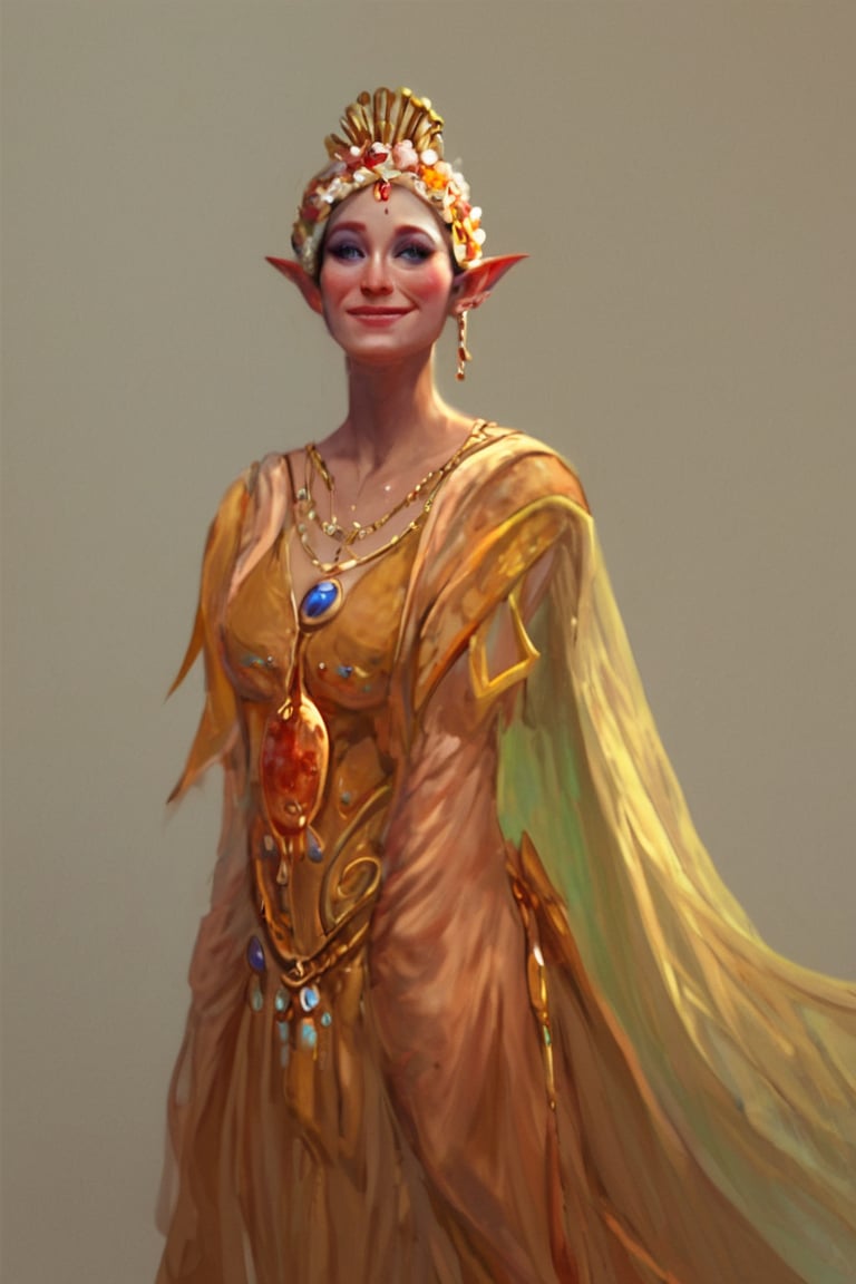 score_9, score_8_up, score_7_up, score_6_up, score_5_up, score_4_up, justin_sweet_style, An ethereal depiction of a lady elf, her delicate, slender figure brimming with poise and strength, resplendent under the radiant glow of her pale luminous skin, silken strands of hair cascading down her back, encapsulating her otherworldly grace, high cheekbones, alluring almond eyes shimmering with intelligence, smile radiant, a dress adorned with elven patterns, finely chiseled.