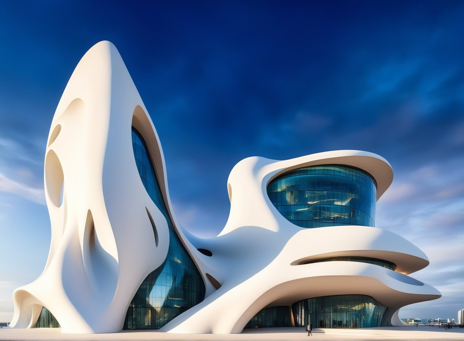 (master piece)(biomorphic building), smooth facade, zaha hadid, glass windows,  '90s warm light,concrete, Natural forest environment,minimalism, house with radiance , front street view,photo-realistic,hyper-realistic, parametric architecture,8k, ultra details,Low-rise building,Manufactured goods,Theatre stadium, Future Tower,ellipsoid,tarmac,Air terminal,seaside,musicality,less 
perforation,Tall and straight,freshness,Wide open space,Distant view,newage,At nightfall,Hale and hearty,Hard line,,
Nordic style,
An architectural wonder with a daring configuration and ground-breaking design.This structure could be a museum or a company building.4k image photo like,(detailed),Futuristic,Design,water,The wind,