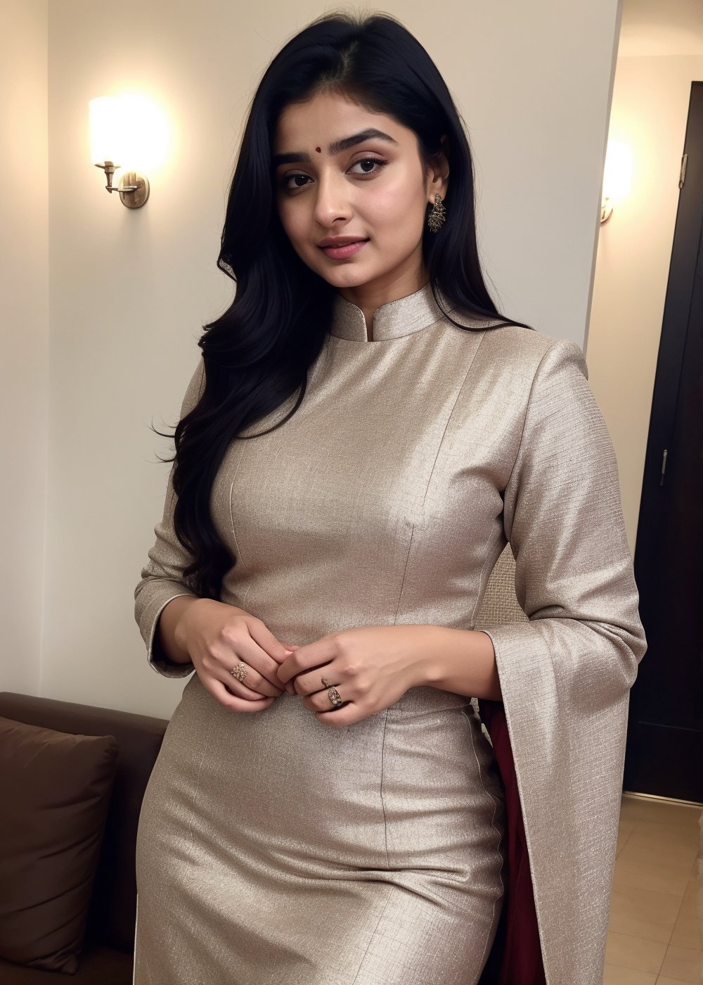 Lovely cute hot Alia Bhatt, acute an Instagram model 22 years old, full-length, long blonde_hair, black hair, winter, in a suit indian dress
Lives text on top, thin shaped_body,