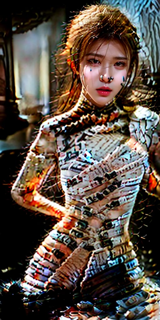 A bengali 36 years ana de armas  very symilar face
 -sexy posture-portrait-kawaii makeup-with blushes-thick lips-freckles-8k- face-raised eyebrows.
 portrait-long eyeliner-industrial background-16k-contrast-grunge girl-close portrait details-agressive expresion-close portrait-centrate in the portrait-  red hair-skirt-real illumination-sexy face-