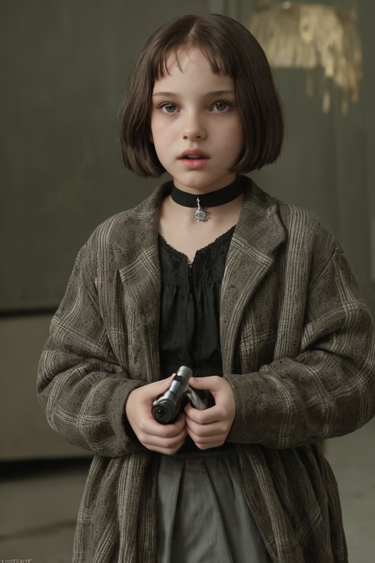 Beautiful face, 8k ,HDR, Masterpiece, hyperrealistik, Natalie Portman as 11 yo little tween girl Matilda from die movie "Leon the profi",Matilda, Natalie Portman as 11 yo little tween girl Matilda with hot body from die movie "Leon the profi",Matilda, Full body view, (background new yorck)