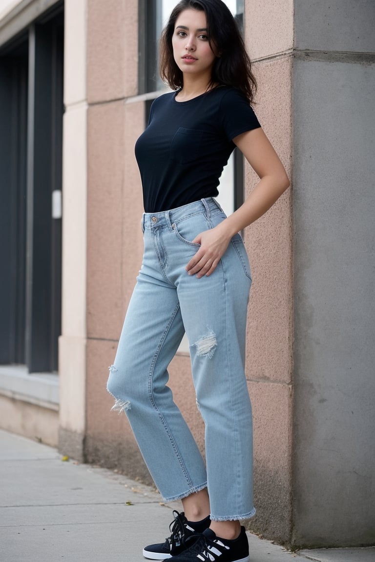 Indian girl, 20 year old , 


Imagine an Indian girl, Priti, 

The photo will feature a girl wearing black bell-bottom jeans. The jeans should have a prominent bell-bottom style and be of the appropriate size to fit her well. She should be standing in a casual yet confident pose, with her hands either on her hips or one hand resting in her pocket. The background should be a vibrant urban street, bustling with activity, and colorful storefronts. The overall vibe should be modern and stylish, capturing the essence of urban fashion.



And looking 
Like a realistic Indian girl 