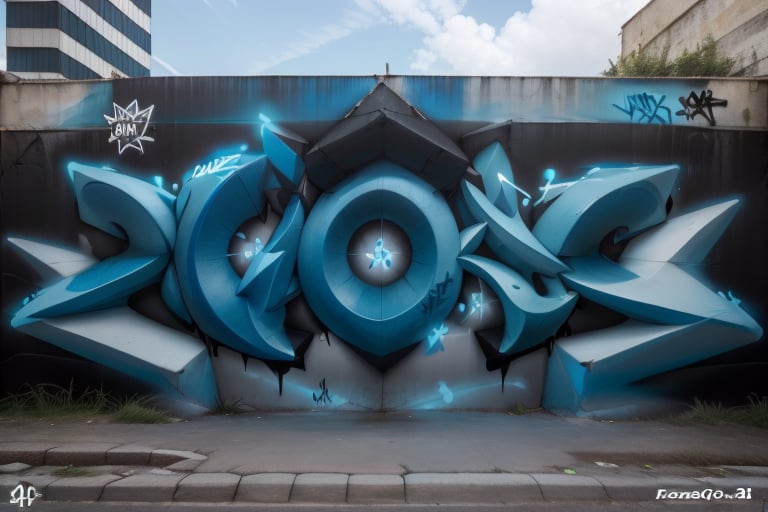 Crea un graffiti 3D con el texto: "JAHZ" , no humans, building, glitch,3D,Graffiti 3D,graffiti,graffiti 3d,pieza, obra maestra, 4k, realista, 