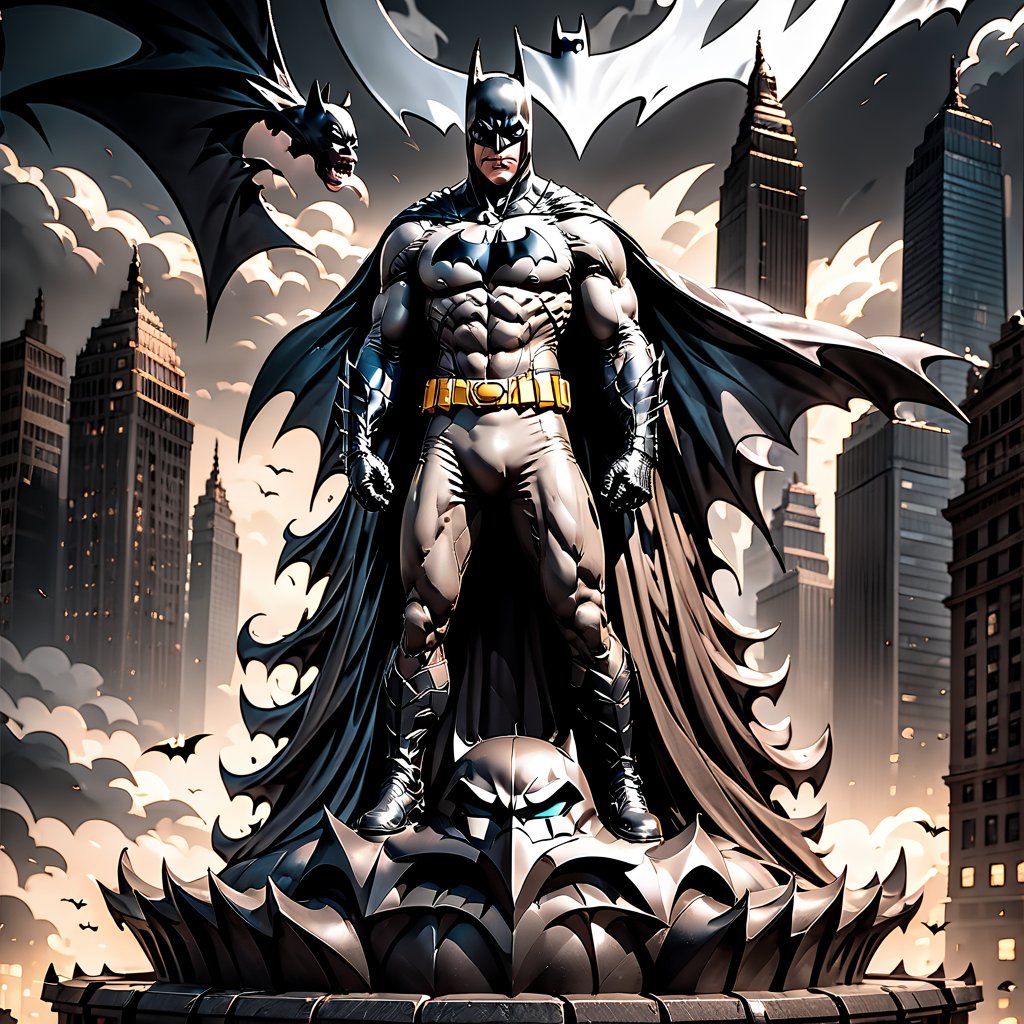 masterpiece, batman standing on the top of the evil statue