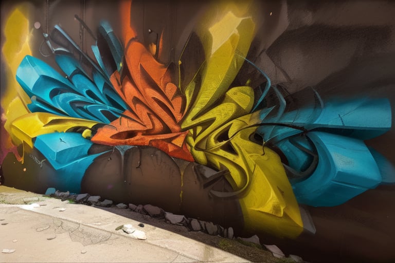 Immerse in a gritty urban alleyway at dusk, where the word 'JAHZ' explodes from the wall in bold, 3D graffiti. Vibrant neon hues of electric blue, lime green, and fiery orange dance across stylized letters, which appear to protrude from the dark, rough-hewn concrete surface. Strong shadows cast a dramatic glow, emphasizing the textured details: cracks, rust, and peeling paint effects that add depth and realism to the artwork. The stark background highlights the dynamic, layered design, as if the letters are bursting forth from the very wall itself.,Graffiti 3D,graffiti 3d