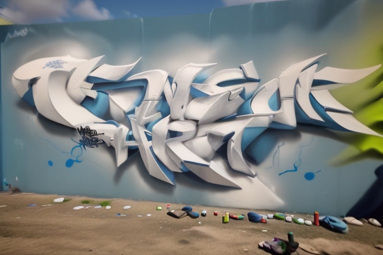 "A close-up of the word JAHZ in hyper-realistic 3D graffiti. The letters, in wildstyle style, seem to come out of the wall, with a perspective that makes them appear larger at the bottom. The neon colors mix and blur, creating an effect of energy and movement. Abstract background with paint splashes and drips.",photorealistic,Graffiti 3D,graffiti 3d