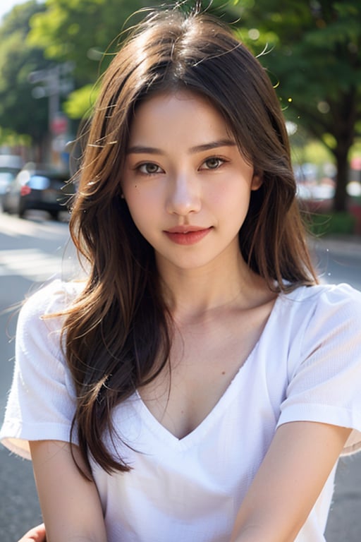 (Best quality, 8k, 32k, Masterpiece, raw photo, UHD:1.2),lifelike rendering, Photo of Pretty asian female, 1girl, solo, 20-years-old, stunning, portrait, BREAK sexy face, sexy eyes, sweety smile, front view, look at viewer, from front below, white teeth, highly details, (detailed real skin texture), detailed hair, detailed fabric rendering, AIDA_LoRA_HanF