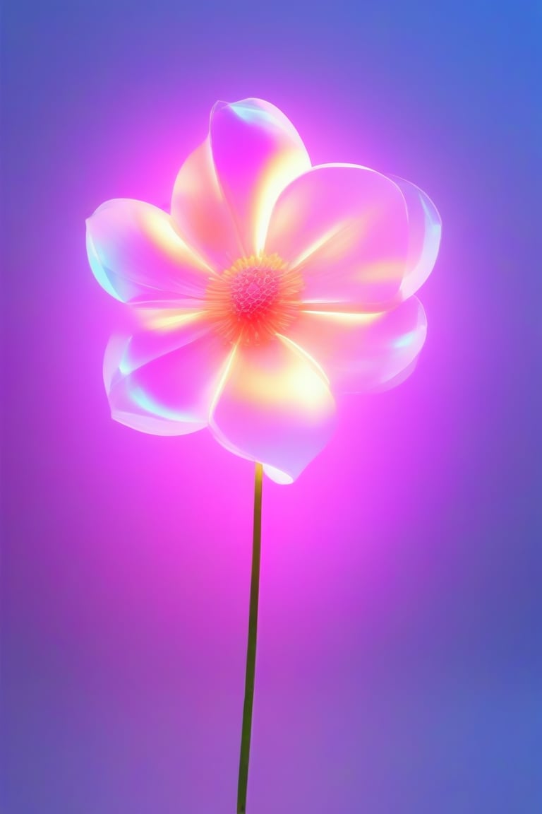 Ap0l0gr4ph1c, holographic, a flower, colorful, glowing, illumination, iridescent, photo \(object\), reflection, shadow, simple background, translucent