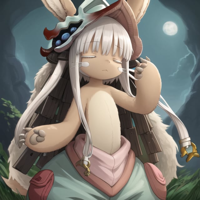 1girl, solo, furry, nanachi \(made in abyss\), nanachihat, nanachipants, standing, He's asleep., asleep 