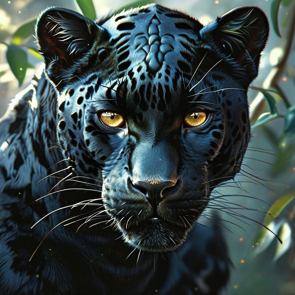 (Fantasy) World, Grand (Beautiful Magical Black Panther), High Quality Face, High Detail, Epic Art, [Magic Sky], Todd Lockwood