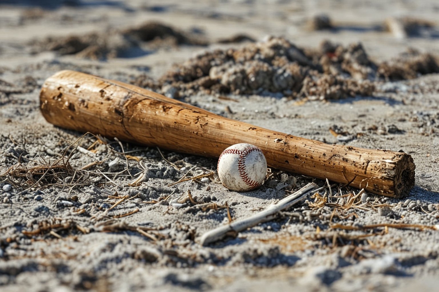 a baseball bat lying on the beach