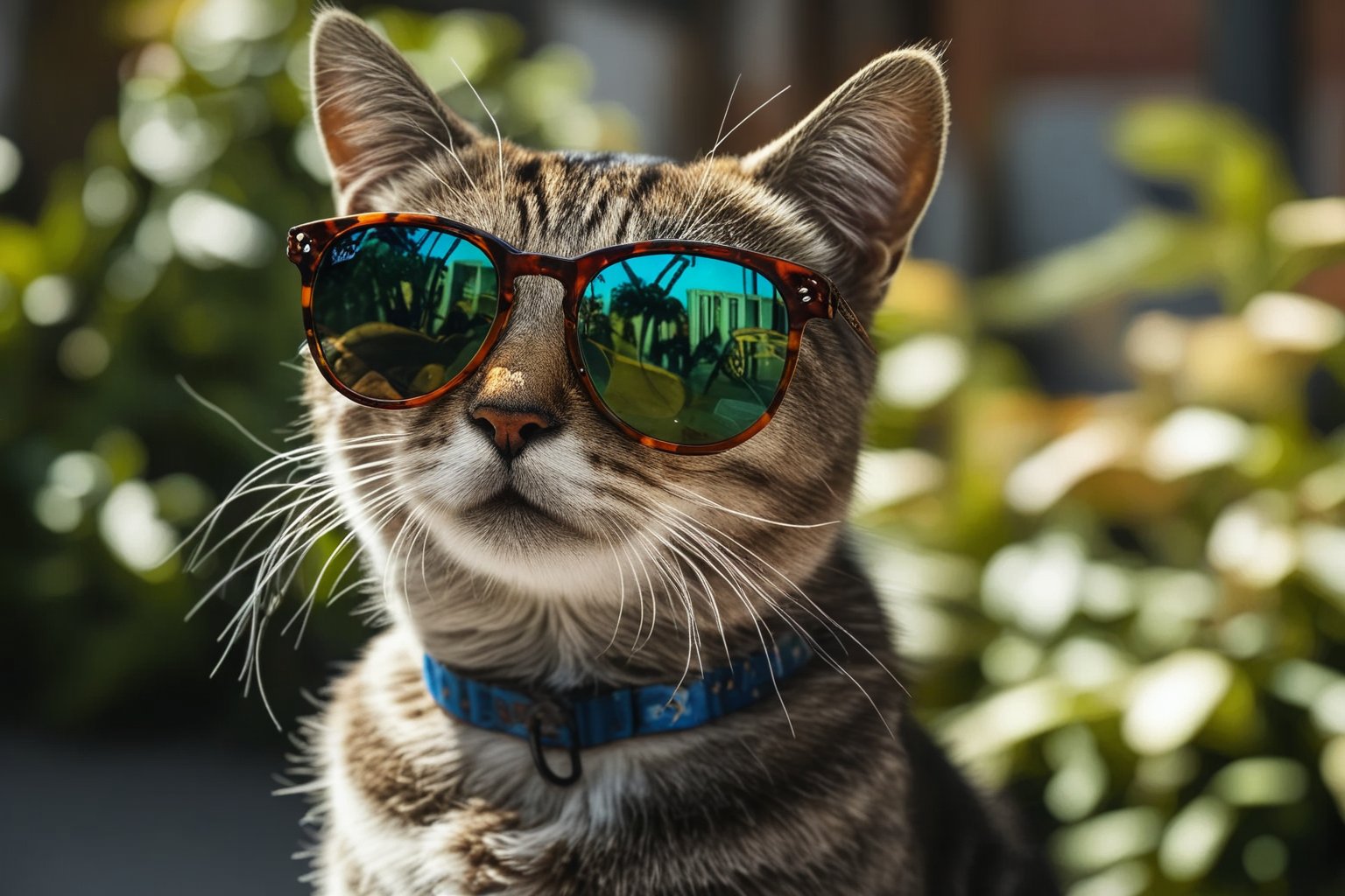 a cat wearing sunglasses in the summer