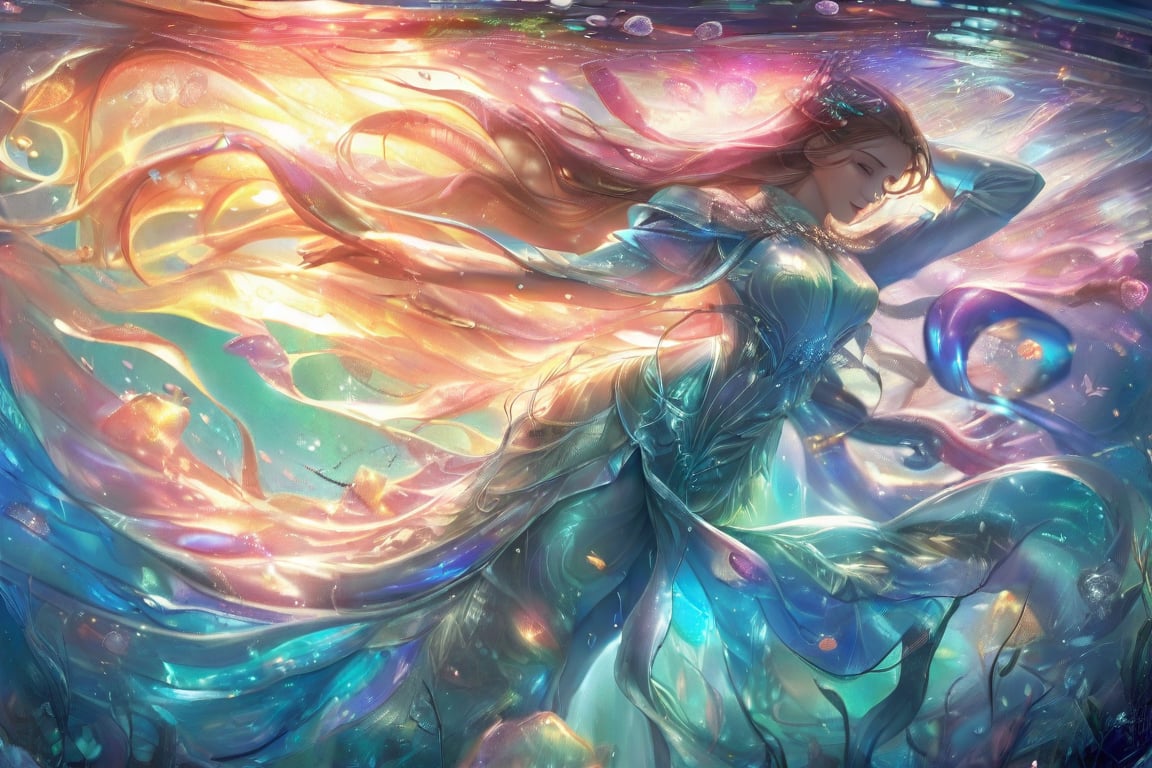 Battle Action, Enveloped in an ethereal aquatic glow, a mesmerizing siren emerges from the depths, her enchanting presence unmistakable. With shimmering scales reminiscent of a rainbow and piercing oceanic eyes, she exudes a mystical allure unlike any other. This stunning portrayal, whether in a vividly detailed painting or a hauntingly beautiful photograph, captures the essence of myth and magic in perfect harmony. Every exquisite detail, from the flowing strands of seaweed-like hair to the subtle iridescence of her tail, is rendered with impeccable skill and attention to detail, making this image a true work of art.,detail quality Enhancer