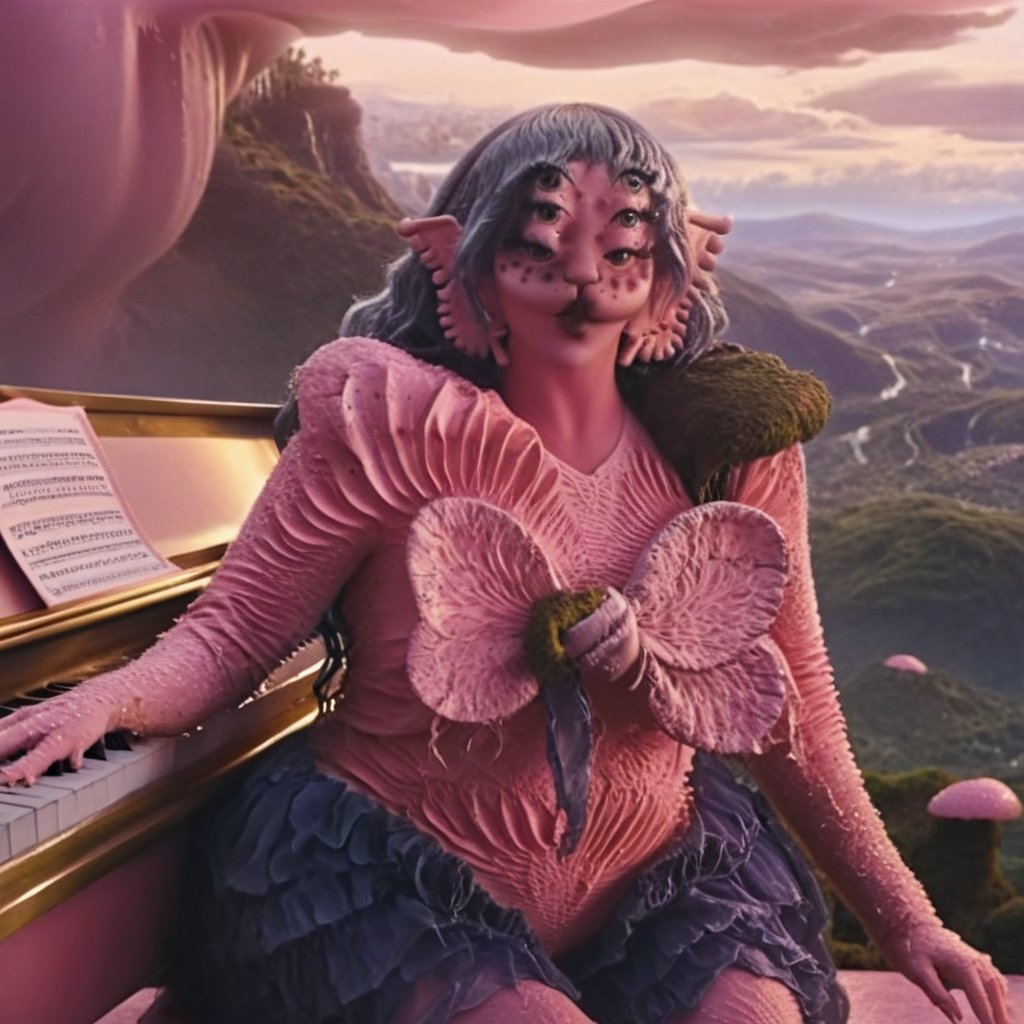 Pink and Purple makeup, gorgeous makeup, a girl who is playing a piano piano00, pink skin, four eyes, Full body, dark blue short curly hair, cured and detailed outfit, her hair is long and wavy, her hair is long, 4k, 18k, hairstyle, perfect face, Melanie, Adele, Long hair, masterpiece high quality 18K, Hyperrealism, Realistic vision, rosy cheeks, realistic woman, a girl, Woman, best quality, woman, high quality, good lighting, A woman, waterfall00, Long hair, Pink skin, four eyes, Fancy, model, A woman. Pink and purple makeup, gorgeous makeup, long train skirt, piano00, pink skin, four eyes, Full body, a girl, dark pink short curly hair, cured and detailed outfit, her hair is long and wavy, her hair is long, 4k , 18k, hairstyle, perfect face, Melanie, Adele, Long hair, masterpiece high quality 18K, Hyperrealism, Realistic vision, rosy cheeks, realistic woman, a girl, Woman, best quality, woman, high quality, good lighting, A woman, rain00, Long hair, Pink skin, four eyes, Fancy, model, A woman,Big Quality, Masterpiece, High Quality,Melanie Martinez, Beautiful, 1girl,4 eyes, Nymph, Pink Skin